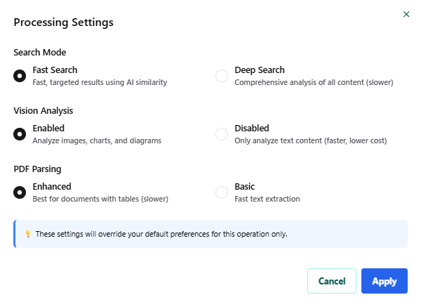 AibenIQ processing settings